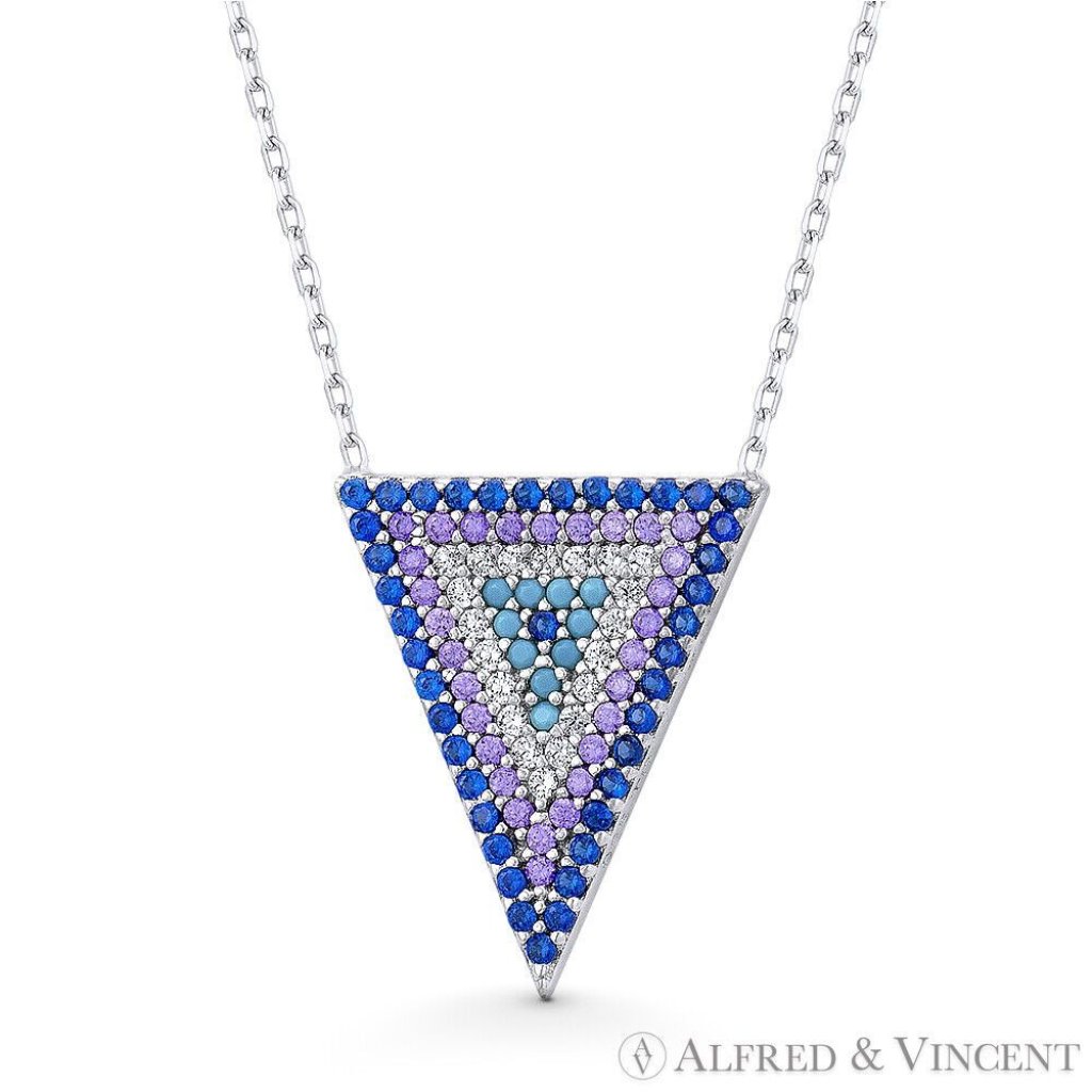 Upside-Down Triangle Charm Cz Crystal Pave Pendant In .925 Sterling Silver